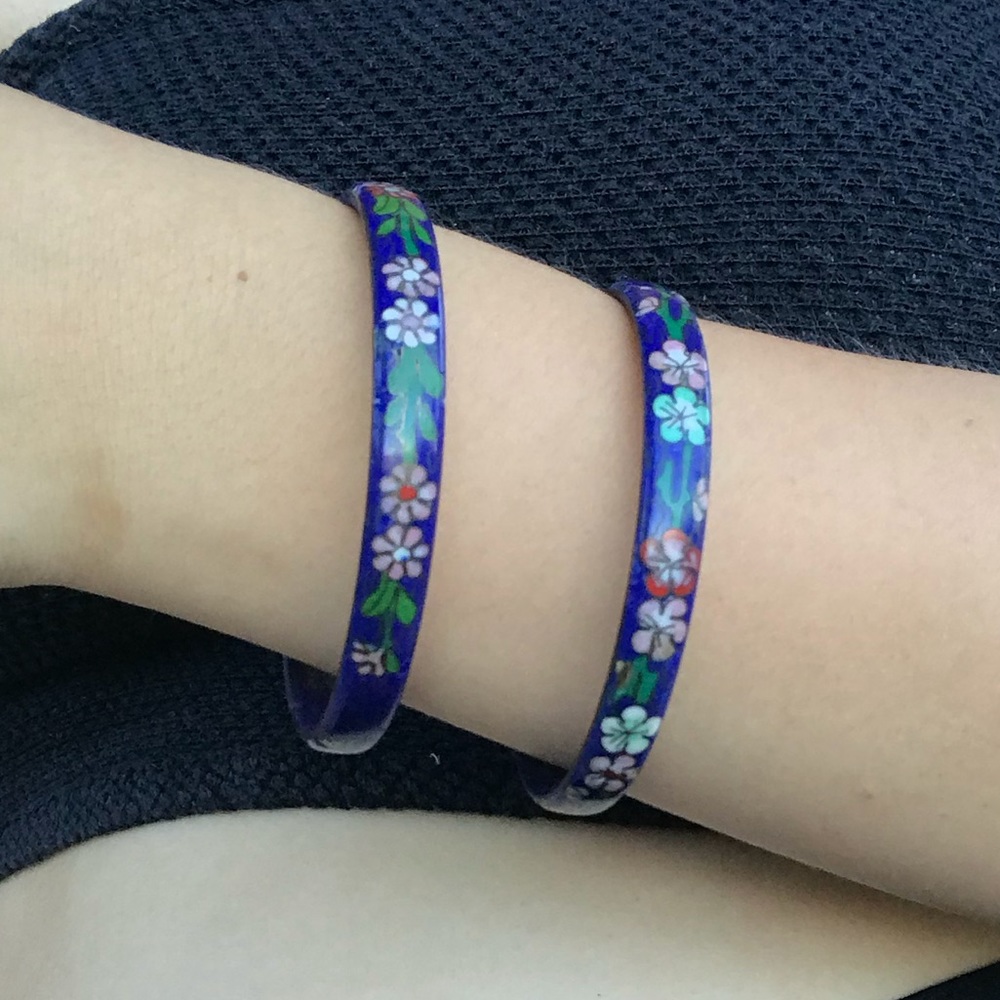 2 Metal Bangles Blue Floral